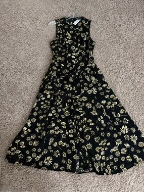 Banana Republic Black Maxi Dress with Gold Floral Print